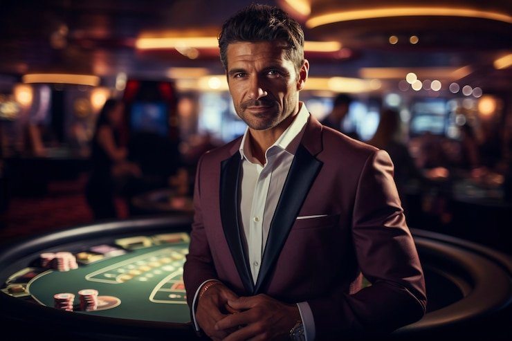 Meja Baccarat live dengan dealer menunjukkan kartu di layar kw303